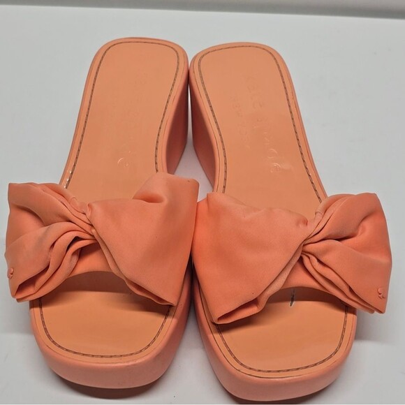 Kate Spade Bikini Wedge Platform Sandals Neoprene Peach Melon Ball 7 - Picture 2 of 9
